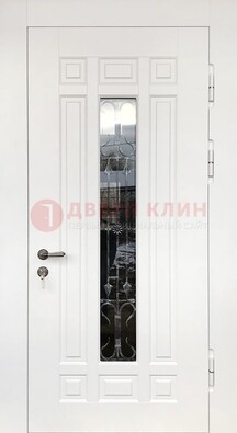 Белая стальная дверь винорит со стеклом и ковкой ДСК-191 в Ступино