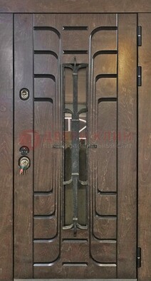 Современная стальная дверь со стеклом и ковкой ДСК-193 в Ступино
