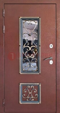 Уличная дверь Порошок со стеклом и ковкой для дома ДСК-218 в Ступино