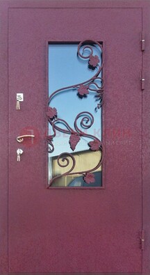 Железная дверь Порошок со стеклом и ковкой лозы ДСК-220 в Ступино