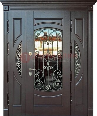 Полуторная железная дверь Винорит со стеклом и ковкой ДСК-231 в Ступино