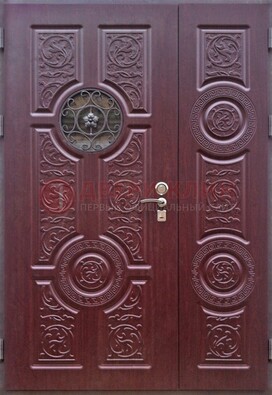 Красная железная дверь Винорит со стеклом и ковкой ДСК-235 в Ступино