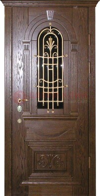 Железная дверь со стеклом и ковкой в классическом стиле ДСК-23 в Ступино