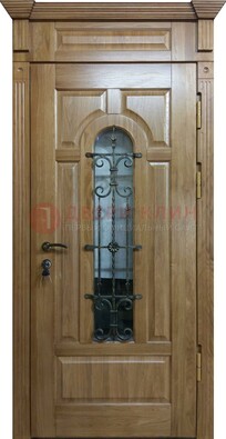 Металлическая дверь массив со стеклом и ковкой для дома ДСК-246 в Ступино