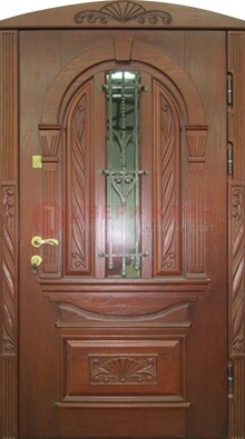 Узорная железная дверь массив со стеклом и ковкой ДСК-247 в Ступино