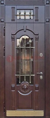 Металлическая дверь массив со стеклом и ковкой с фрамугой ДСК-249 в Ступино