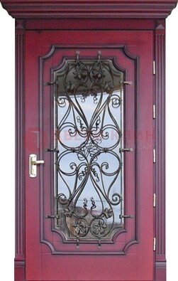 Красная стальная дверь Винорит со стеклом и ковкой ДСК-271 в Ступино