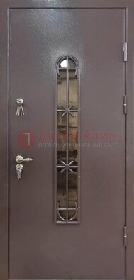 Металлическая дверь Порошок с небольшим стеклом и ковкой ДСК-282 в Ступино