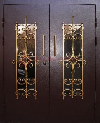 Металлическая дверь с ковкой и остеклением ДСК-49 в Ступино