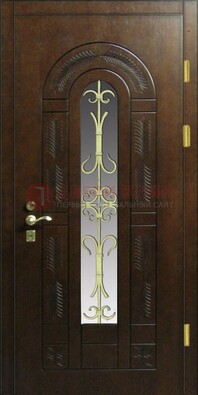 Дизайнерская металлическая дверь со стеклом и ковкой ДСК-50 в Ступино