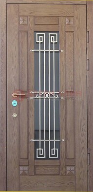 Стандартная железная дверь со стеклом темным и ковкой ДСК-5 в Ступино