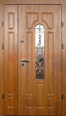 Стальная дверь со стеклом и цветной ковкой ДСК-78 для панельного дома в Ступино