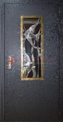 Металлическая дверь со стеклом и ковкой ДСК-82 для крыльца в Ступино