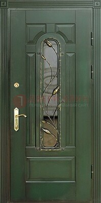 Железная дверь со стеклом и ковкой ДСК-9 для офиса в Ступино