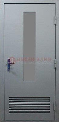 Серая металлическая техническая дверь с декоративной вставкой ДТ-14 в Ступино