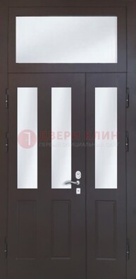 Черная тамбурная дверь со стеклянными вставками ДТМ-38 в Ступино