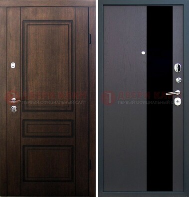 Входная дверь Итальянский орех с МДФ с черным стеклом ДМ-1199 в Ступино