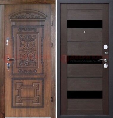 Стальная коричневая филенчатая дверь с виноритом и темной МДФ ДВТ-122 в Ступино