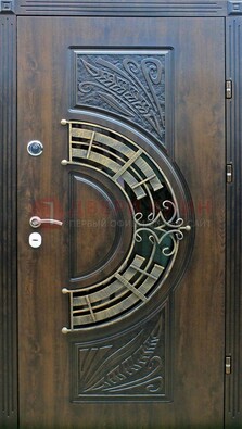 Металлическая филенчатая дверь с виноритом и стеклом ДВТ-144 в Ступино