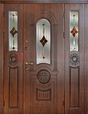 Парадная полуторная дверь с виноритом и витражом ДВТ-172 в Ступино
