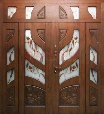 Элитная двухстворчатая дверь с витражным стеклом ДВТ-173 в Ступино