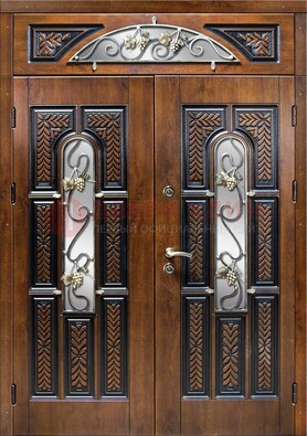 Входная двухстворчатая дверь с виноритом и ковкой ДВТ-183 в Ступино