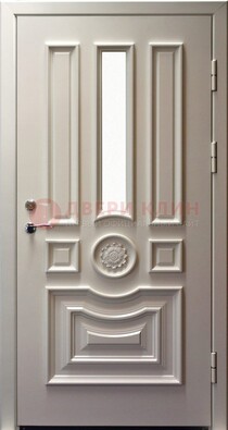 Белая уличная дверь с виноритом и стеклом ДВТ-201 в Ступино