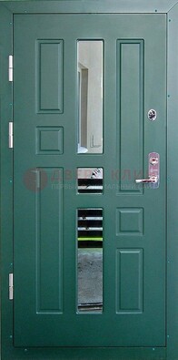 Зеленая железная  дверь с виноритом и зеркалом ДВТ-205 в Ступино