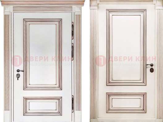 Белая металическая дверь с виноритом для дома ДВТ-239 в Ступино