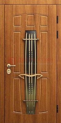 Входная коричневая дверь с терморазрывом и фрезерованной МДФ ДВТ-75 в Ступино