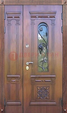 Железная коричневая филенчатая дверь с виноритом и МДФ ДВТ-85 в Ступино