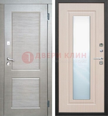 Светлая металлическая филенчатая дверь и МДФ Белый дуб с зеркалом ДЗ-104 в Ступино