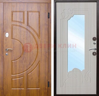 Коричневая металлическая дверь c МДФ с узором и зеркалом ДЗ-105 в Ступино