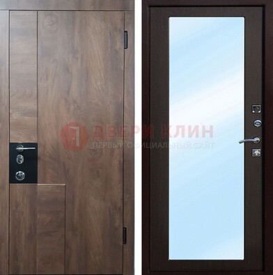 Коричневая металлическая дверь c МДФ с зеркалом ДЗ-106 в Ступино