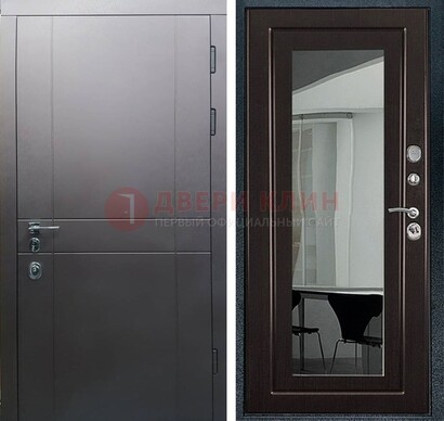 Входная дверь с порошковым напылением Темное серебро c МДФ Венге с зеркалом ДЗ-108 в Ступино