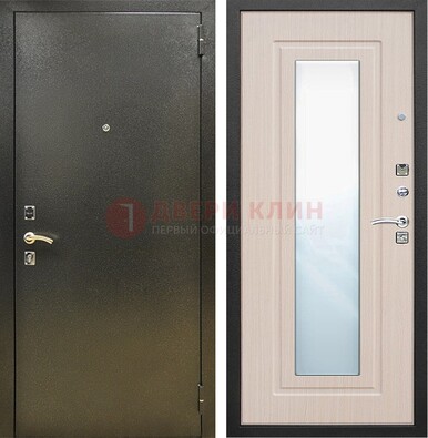 Входная темная дверь c порошковым покрытием и МДФ Белый дуб и зеркалом ДЗ-112 в Ступино