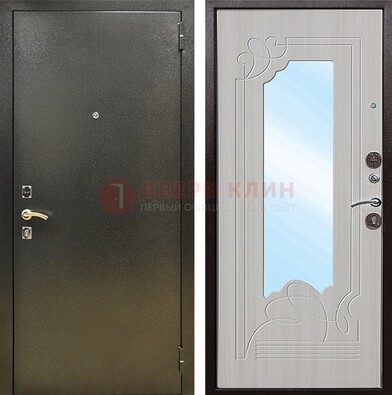 Входная темно-серая дверь c порошковым покрытием и МДФ с резьбой и зеркалом ДЗ-113 в Ступино