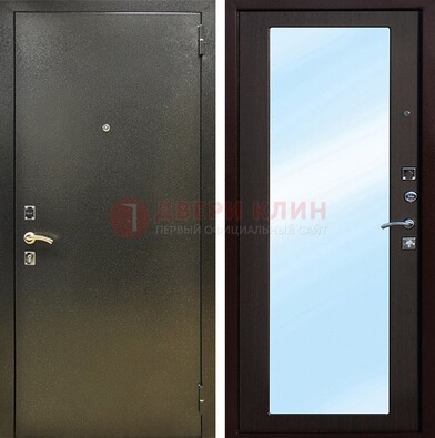 Входная темно-серая дверь c порошковым покрытием и МДФ с зеркалом ДЗ-114 в Ступино