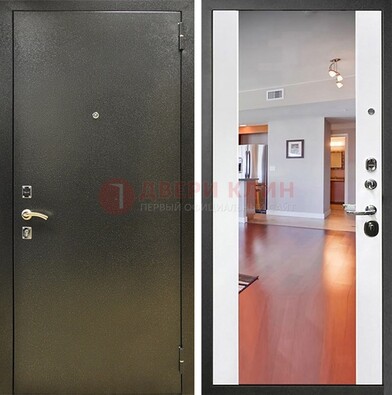 Входная темно-серая дверь c порошковым покрытием и Белой МДФ с зеркалом ДЗ-115 в Ступино