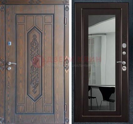 Уличная коричневая дверь c виноритом и МДФ Венге с зеркалом ДЗ-116 в Ступино