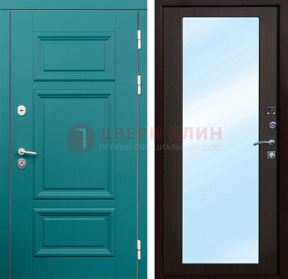 Зеленая входная дверь терморазрыв c виноритом и МДФ с зеркалом ДЗ-122 в Ступино