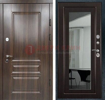 Железная коричневая дверь с МДФ Венге c зеркалом ДЗ-124 в Ступино