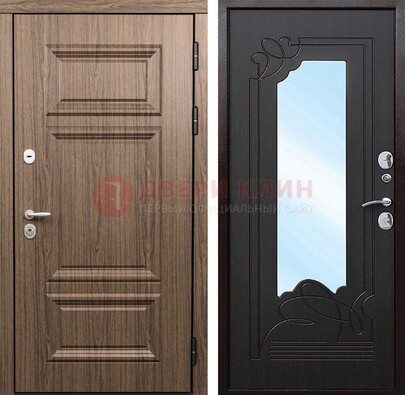 Входная коричневая дверь с зеркалом МДФ Венге ДЗ-127 в Ступино