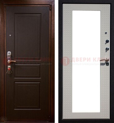 Коричневая железная дверь с панелями МДФ и зеркалом ДЗ-133 в Ступино