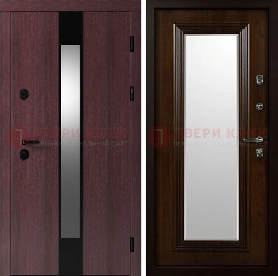 Темная стальная дверь МДФ с обеих сторон с зеркалом ДЗ-143 в Ступино