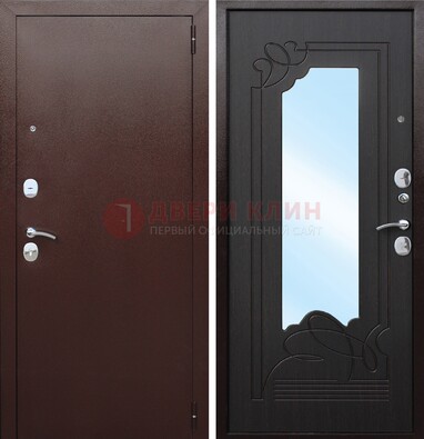 Коричневая стальная дверь с зеркалом ДЗ-18 в Ступино