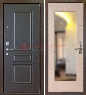 Коричневая стальная дверь с зеркалом МДФ внутри ДЗ-27 в Ступино