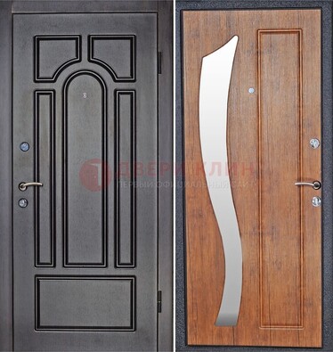 Темная железная дверь с зеркалом ДЗ-35 в Ступино