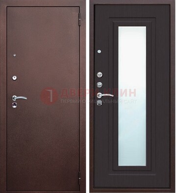 Коричневая металлическая дверь с зеркалом ДЗ-43 в Ступино
