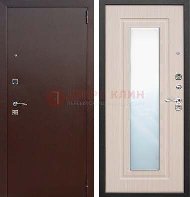 Входная дверь с порошковым покрытием филенчатой МДФ и зеркалом ДЗ-65 в Ступино